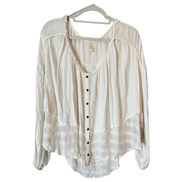 Free People Rainy Days Gauzy Swing Top Peasant Blouse, White, Size M, NWT - Picture 3 of 12